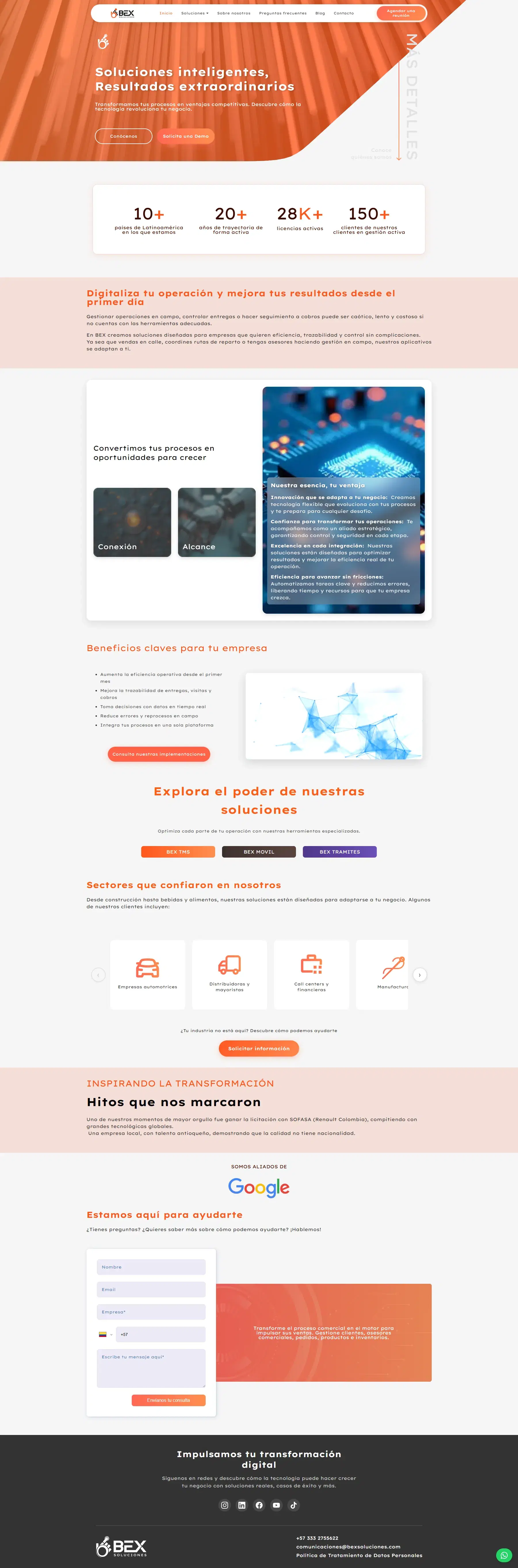 BEX Soluciones logistics platform — order management dashboard