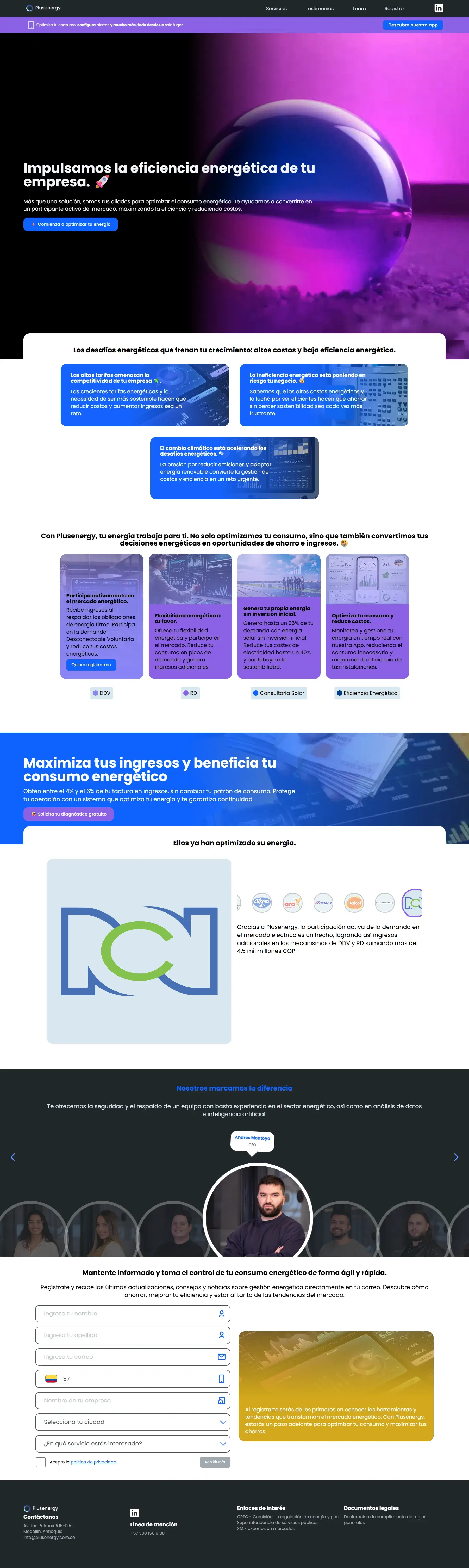 Plus Energy website — sustainable energy solutions interface